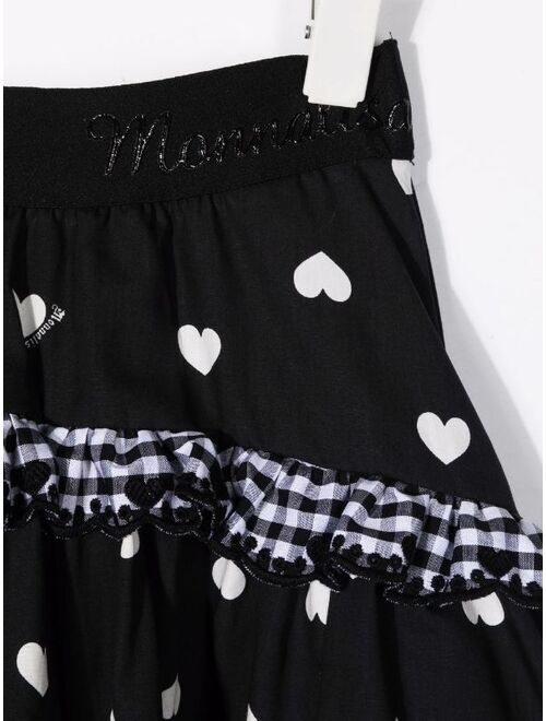 Monnalisa heart-print high-low skirt
