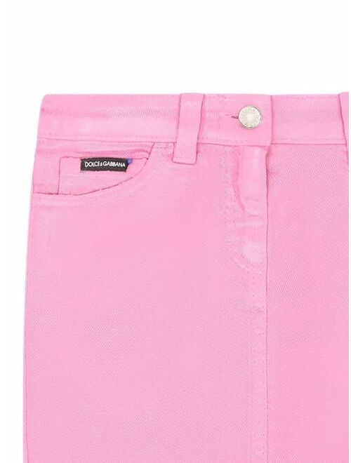 Dolce & Gabbana Kids logo-patch straight denim skirt