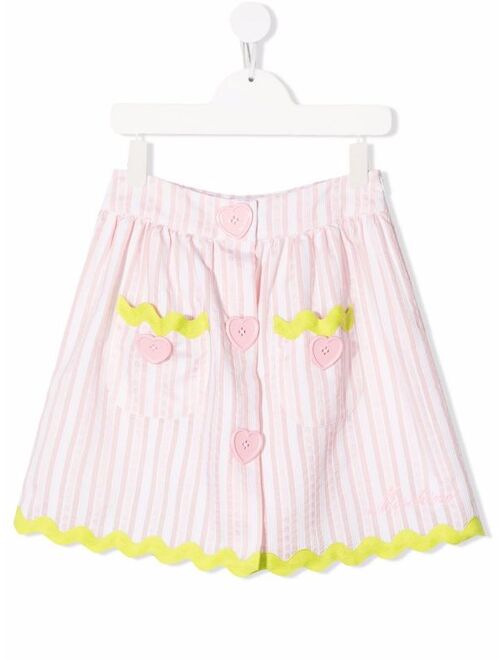 Moschino Kids heart-button striped skirt