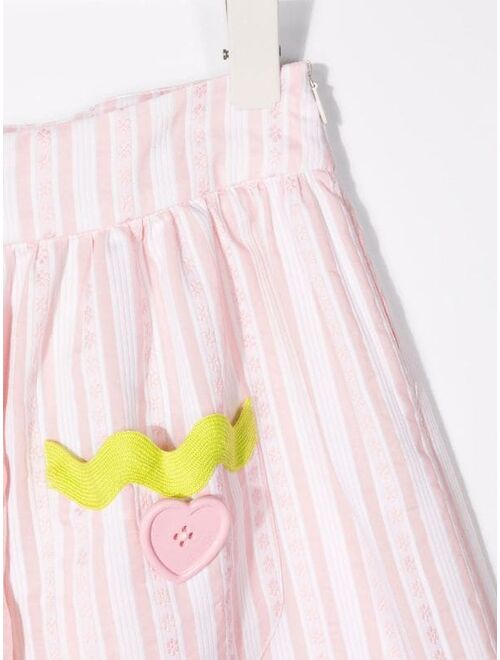 Moschino Kids heart-button striped skirt