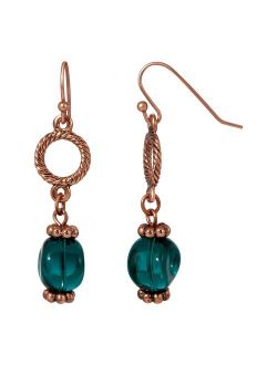 1928 Copper Tone Green Bead Wire Drop Earrings