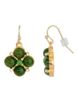 1928 Gold Tone Aventurine & Simulated Pearl Drop Earrings
