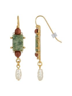 1928 Gold Tone Stone & Simulated Pearl Linear Drop Earrings