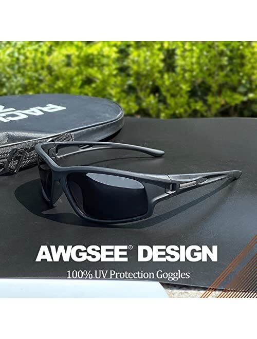 AWGSEE Polarized Sports Sunglasses for Men 100% UV Protection Wrap Around Unbreakable Sun Glasses for Fishing Driving
