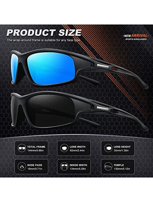 AWGSEE Polarized Sports Sunglasses for Men 100% UV Protection Wrap Around Unbreakable Sun Glasses for Fishing Driving