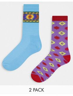 2 pack Aztec print sports socks