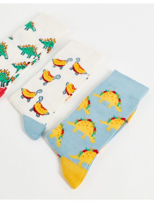 ASOS DESIGN 3 pack ankle socks with food dinosaur pattern