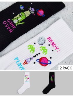 2 pack sports socks with gaming space designs
