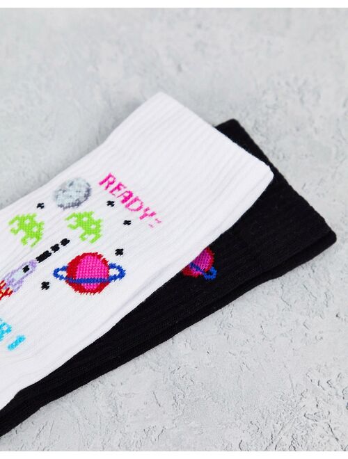 ASOS DESIGN 2 pack sports socks with gaming space designs
