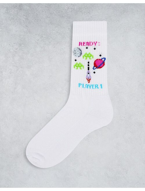 ASOS DESIGN 2 pack sports socks with gaming space designs