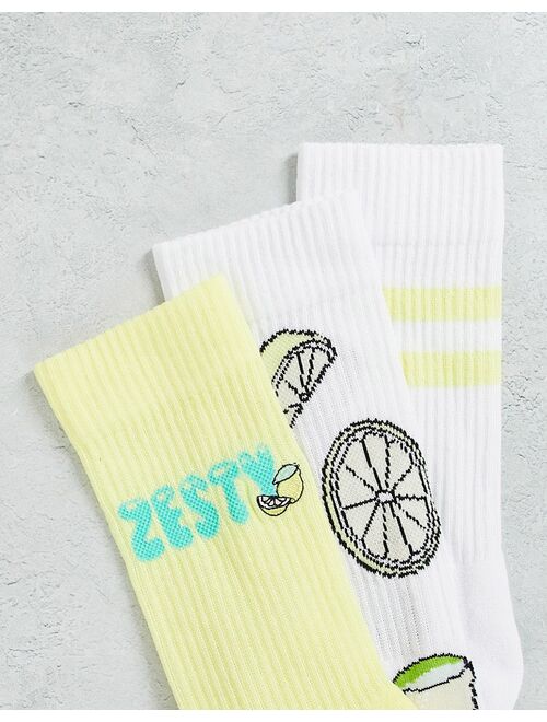 ASOS DESIGN 3 pack athletic socks with lemon print