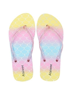 Ataiwee Girls Flip Flop Sandals - Kids Printed Slide Shoes for Little/Big Kid.