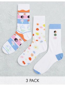 3 pack ankle socks with all over print