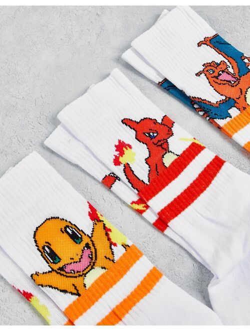 ASOS DESIGN Pokemon 3 pack charmander evolution sports sock in white