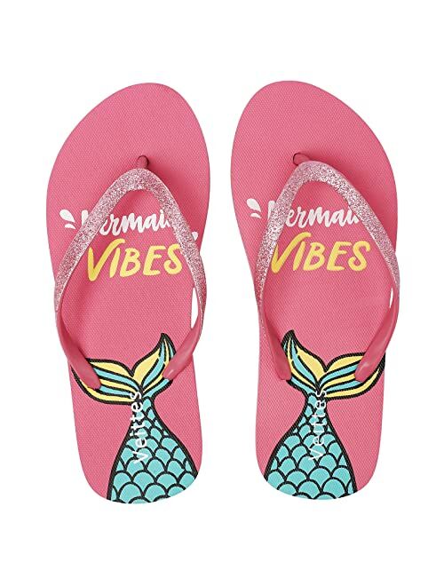 Veittes Kid's Girl Flip Flops, Little/Big Girls Slip On Beach Thong Sandals with Mermaid Pineapple Pattern for Younger Older Children.