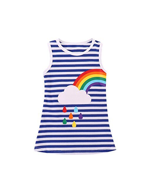 DEFAHN Toddler Baby Girls T-Shirt Rainbown Striped Printed Top Dress, 2Pcs Twins Sisters Matching Clothes Outfit