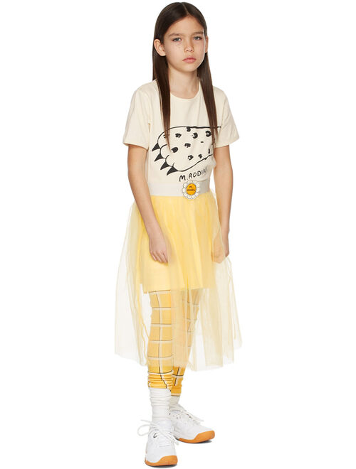MINI RODINI Kids Yellow 'M.Rodini' Flower Tulle Skirt