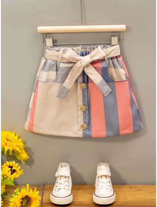 Shein Toddler Girls Plaid Fake Button Belted Skirt