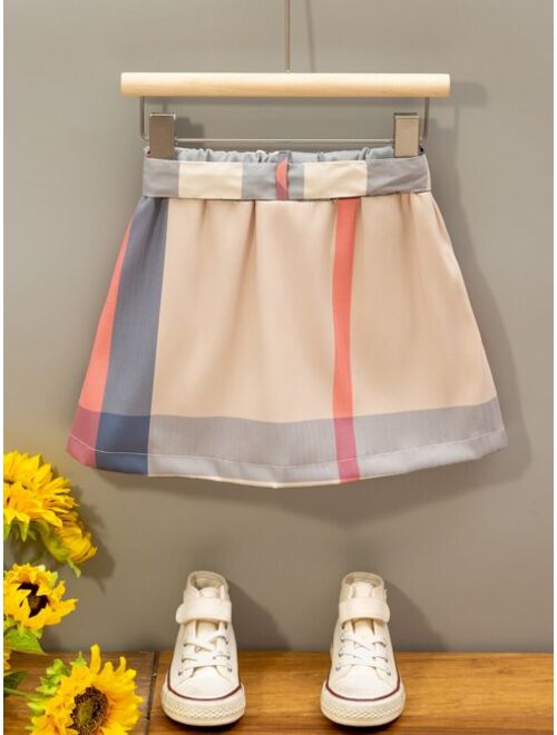 Shein Toddler Girls Plaid Fake Button Belted Skirt