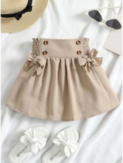 Toddler Girls Double Breasted Shirred Frilled Bow Front Skirt