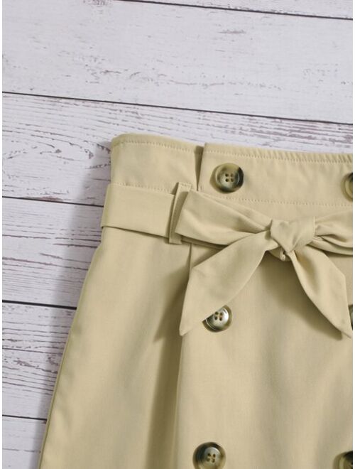 SHEIN Toddler Girls Button Front Belted Skirt