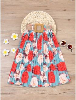 Toddler Girls Allover Floral Print Belted Pleated Skirt