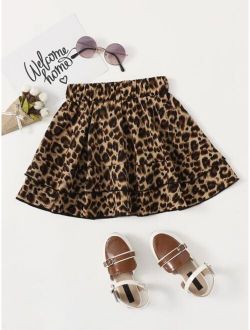 Toddler Girls Leopard Print Tiered Hem Skirt