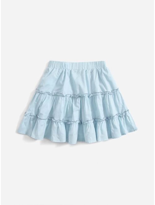 SHEIN Girls Solid Ruffle Hem Frill Trim Skirt