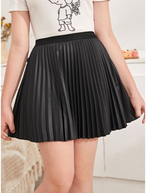 SHEIN Teen Girls Solid Pleated Skirt