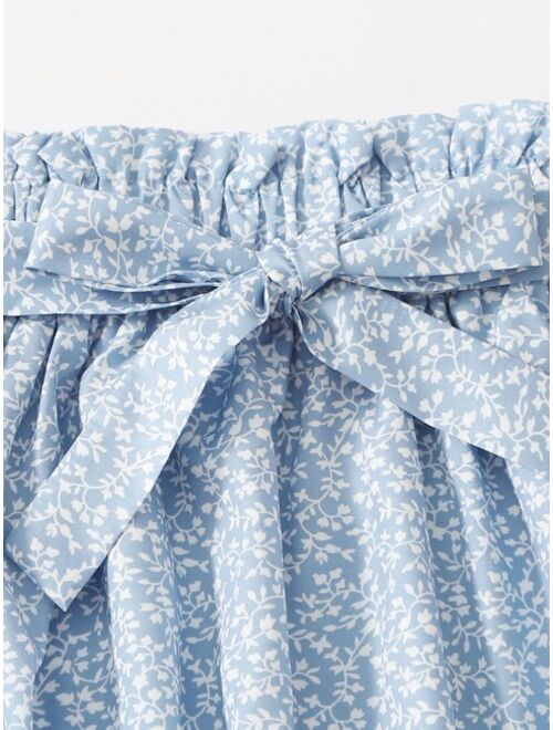 SHEIN Girls Paperbag Waist Ditsy Floral Skirt