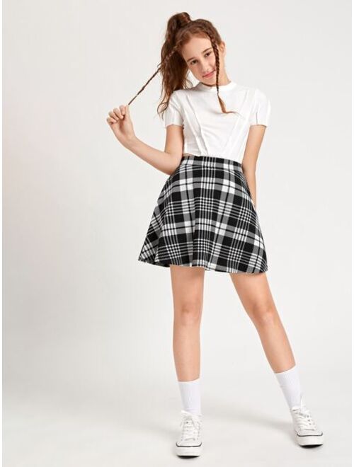 SHEIN Teen Girls Plaid Flare Hem Skirt