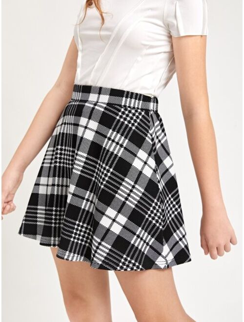 SHEIN Teen Girls Plaid Flare Hem Skirt