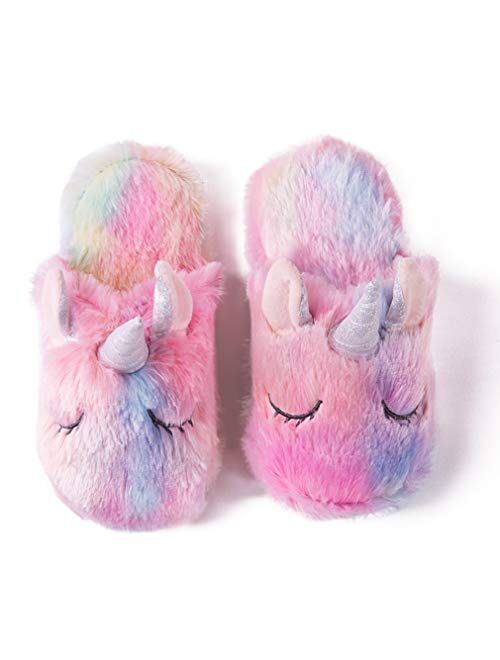 Mtzyoa Kids Slippers Unicorn Cute House Slippers Memory foam Girls Fuzzy Slides
