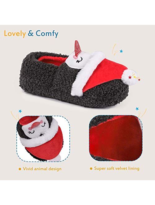 LongBay Boys Girls Cute Animal House Shoes Fuzzy Plush Fleece Slippers with Soft Non-Skid Sole