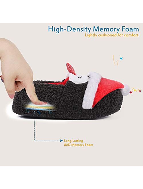 LongBay Boys Girls Cute Animal House Shoes Fuzzy Plush Fleece Slippers with Soft Non-Skid Sole