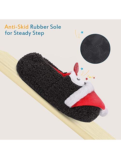 LongBay Boys Girls Cute Animal House Shoes Fuzzy Plush Fleece Slippers with Soft Non-Skid Sole