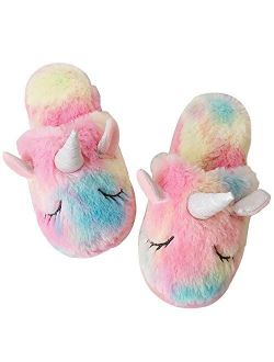 Techcity Rainbow Unicorn Slippers/Cute Fluffy Girls Slippers/Cozy Plush Indoor Outdoor Women Slippers/Best Unicorn Gifts