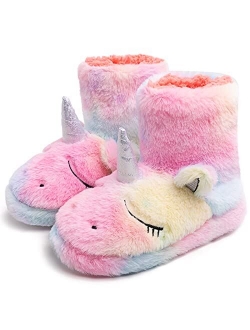 Techcity Rainbow Unicorn Slippers/Cute Fluffy Girls Slippers/Cozy Plush Indoor Outdoor Women Slippers/Best Unicorn Gifts