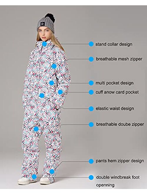 Hotian Women Ski Suits One Piece Jumpsuits Overalls Winter Outdoor Snow Suits Waterproof Snowboard Jacket