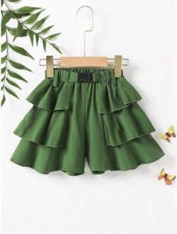 Toddler Girls Buckle Front Layered Ruffle Trim Shorts