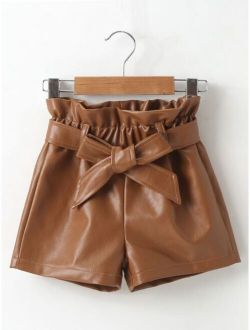 Toddler Girls PU Leather Belted Paper Bag Waist Shorts
