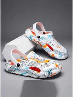 Men Letter Graphic Hollow Out Vented Clogs