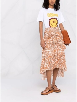 paisley-print asymmetric midi skirt