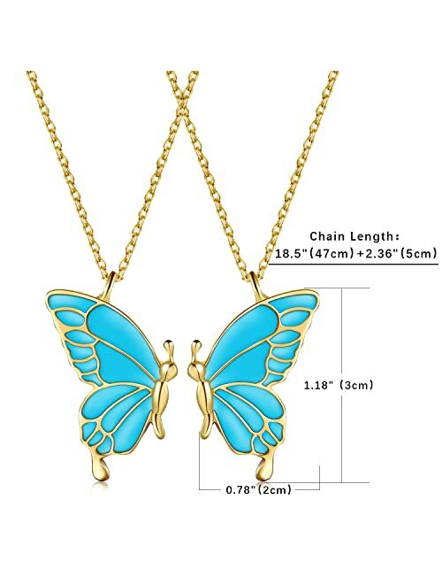 Vanhariacc Best Friend Necklace Butterfly Friendship Pendant Necklace Set Chain for Women Girl BFF Necklace for 2