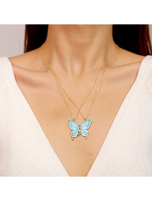Vanhariacc Best Friend Necklace Butterfly Friendship Pendant Necklace Set Chain for Women Girl BFF Necklace for 2