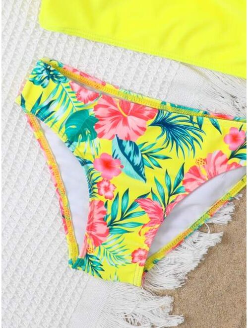 Shekini Toddler Girls 3pack Random Tropical Print Frill Trim Bikini Swimsuit