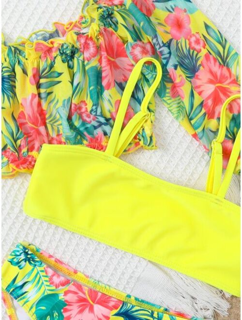 Shekini Toddler Girls 3pack Random Tropical Print Frill Trim Bikini Swimsuit
