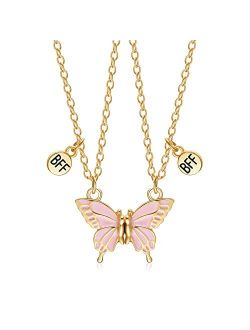 NOASR Best Friend Necklace Magnetic Butterfly BFF Necklaces for 2 Drop Glaze Butterfly Matching Friendship Necklace for Girls Women Gifts