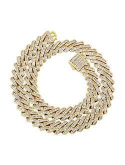 TOPGRILLZ 12mm/18mm Baguette Diamond Miami Cuban Link Chain 6 Times 14K Gold Plated Solid CZ Choker Necklace for Men Women Jewelry Decoration
