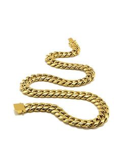 Hollywood Jewelry 14Kt Gold Chain Necklace for men women. Diamond Cut Cuban Link. 14K Real Gold Plated. Hip hop 6MM - 14MM w/solid clasp.
